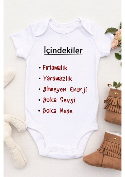 Unisex Bebek Içindekiler Baskılı Body Zıbın fiyatları