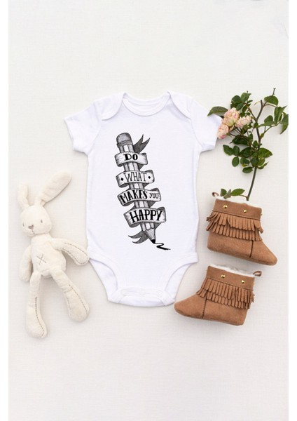 Unisex Bebek Seni Ne Mutlu Ediyorsa Onu Yap Baskılı Body Zıbın