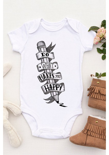 Unisex Bebek Seni Ne Mutlu Ediyorsa Onu Yap Baskılı Body Zıbın fiyatları