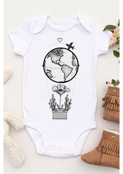 Unisex Bebek Uçan Dünya Baskılı Body Zıbın fiyatları