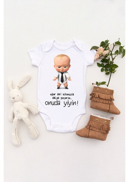 Erkek Bebek Onuda Yiyin Baskılı Body Zıbın