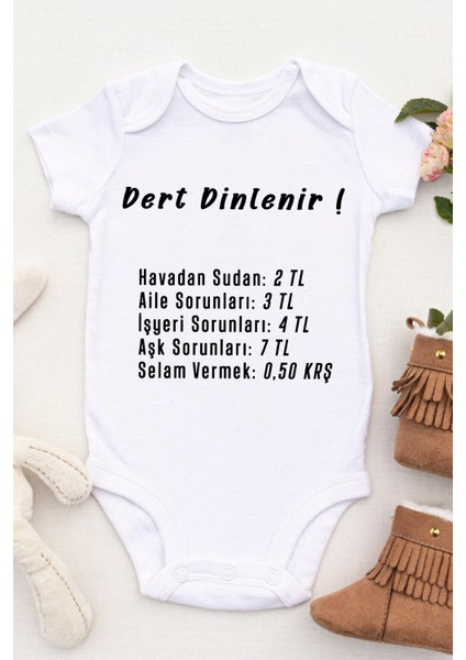 Unisex Bebek Dert Dinlenir Baskılı Body Zıbın fiyatları