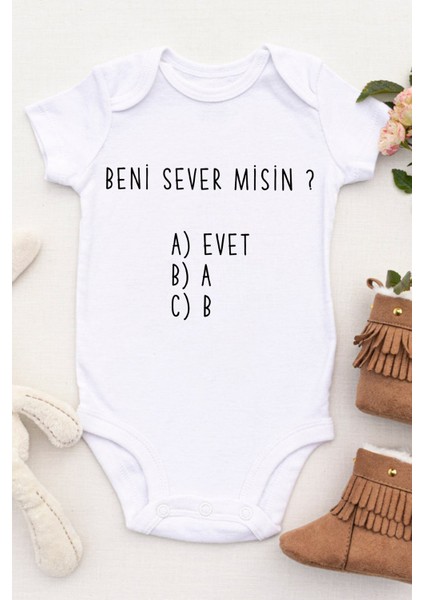 Unisex Bebek Beni Sever Misin ? Baskılı Body Zıbın fiyatları