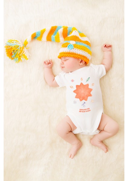 Unisex Bebek Buralara Yeni Bir Yıldız Doğdu Baskılı Body Zıbın