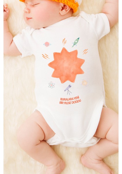 Unisex Bebek Buralara Yeni Bir Yıldız Doğdu Baskılı Body Zıbın fiyatları