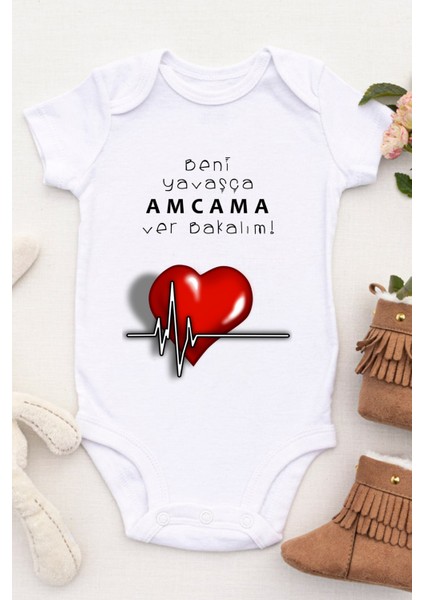 Unisex Bebek Beni Yavaşça Amcama Ver Bakalım Baskılı Body Zıbın fiyatları