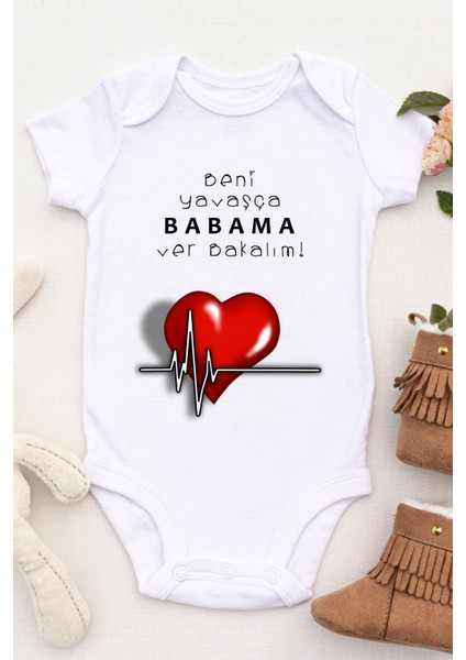 Unisex Bebek Beni Yavaşça Babama Ver Bakalım Baskılı Body Zıbın fiyatları
