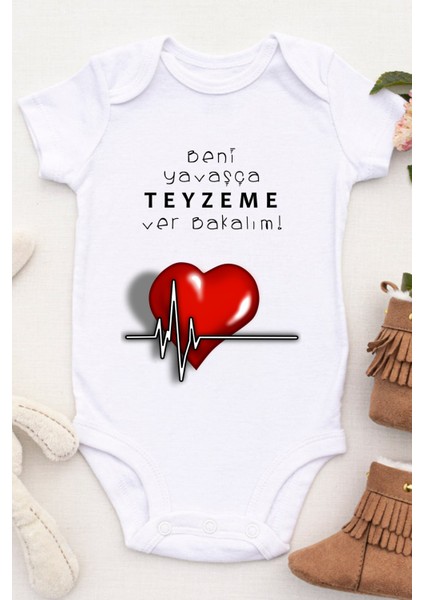 Unisex Bebek Beni Yavaşça Teyzeme Ver Bakalım Baskılı Body Zıbın fiyatları