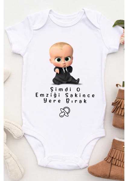 Erkek Patron Bebek Şimdi O Emziği Sakince Yere Bırak Baskılı Body Zıbın fiyatları