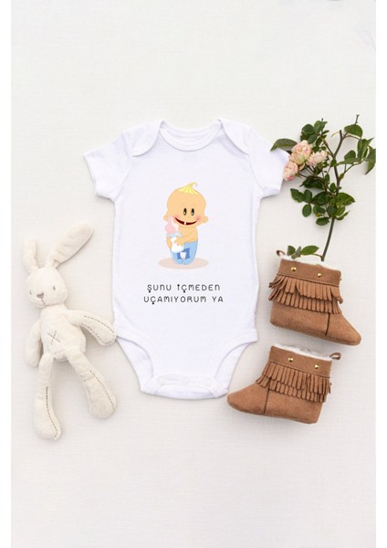 Unisex Bebek Şunu Içmeden Uçamıyorum Ya Baskılı Body Zıbın