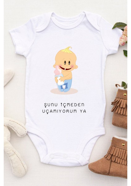 Unisex Bebek Şunu Içmeden Uçamıyorum Ya Baskılı Body Zıbın fiyatları