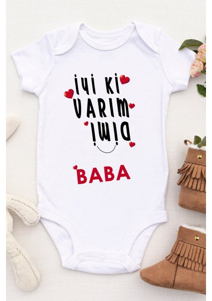 Unisex Bebek Iyi Ki Varım Dimi Baba Baskılı Body Zıbın fiyatları