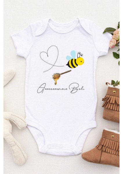 Unisex Bebek Anneannesinin Balı Baskılı Body Zıbın fiyatları