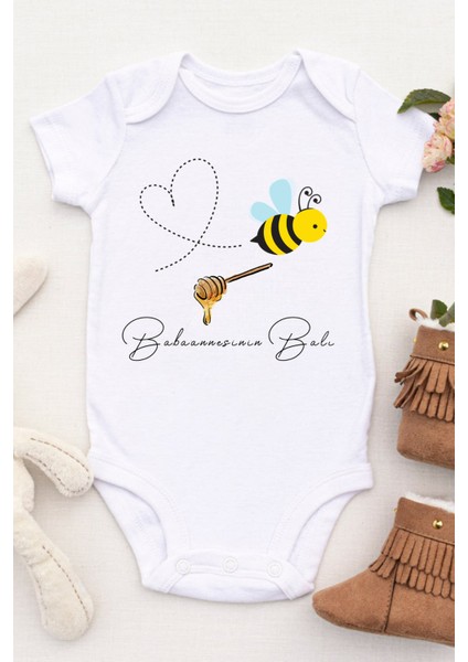 Unisex Bebek Babaannesinin Balı Baskılı Body Zıbın fiyatları