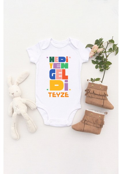 Unisex Bebek Hediyen Geldi Teyze Baskılı Body Zıbın
