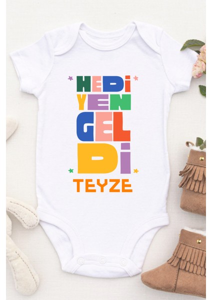 Unisex Bebek Hediyen Geldi Teyze Baskılı Body Zıbın fiyatları