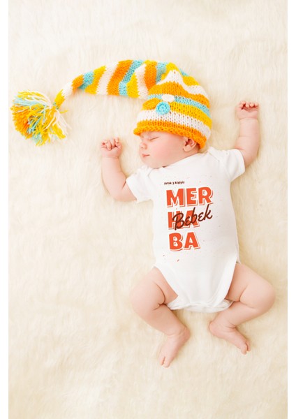 Unisex Bebek Artık 3 Kişiyiz Merhaba Bebek Baskılı Body Zıbın
