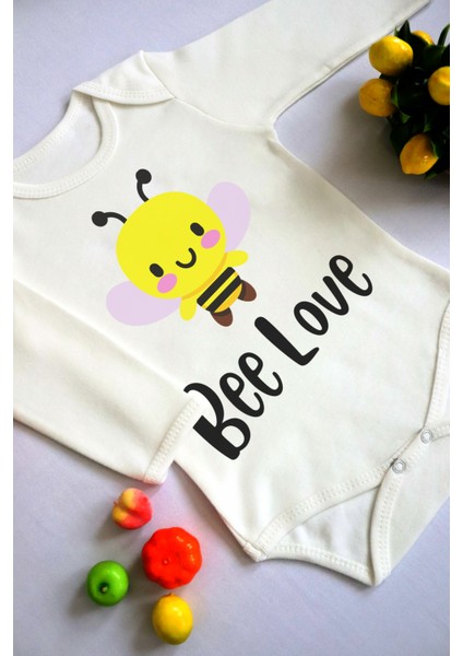 Unisex Bebek Bee Love Baskılı Body Zıbın