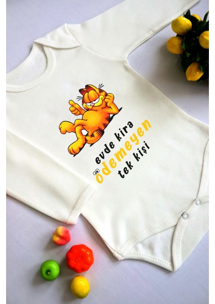 Unisex Bebek Evde Kira Ödemeyen Tek Kişi Baskılı Body Zıbın