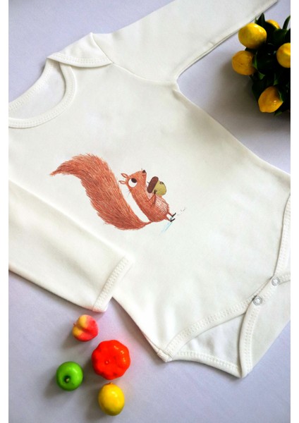 Unisex Bebek Sincap Baskılı Body Zıbın