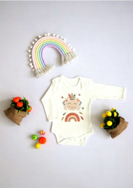 Unisex Bebek Dolunay ve Gökkuşağı Baskılı Body Zıbın fiyatları