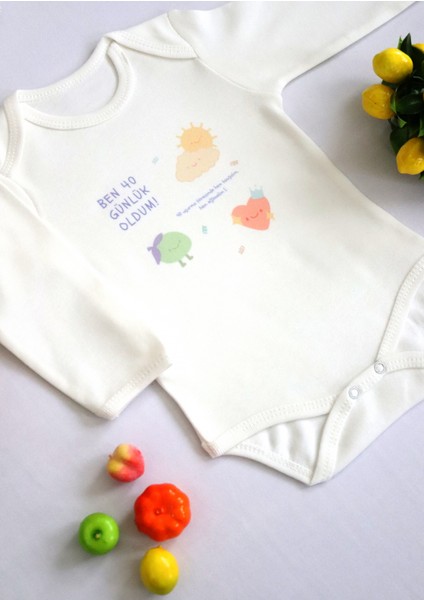 Unisex Bebek Ben 40 Günlük Oldum Baskılı Body Zıbın