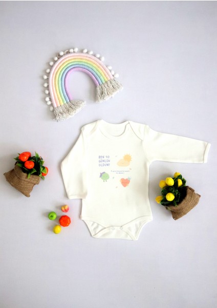 Unisex Bebek Ben 40 Günlük Oldum Baskılı Body Zıbın fiyatları