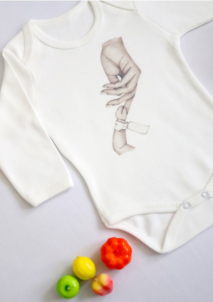 Unisex Bebek Anneye Uzanan El Baskılı Body Zıbın