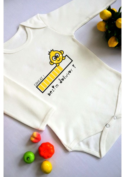 Unisex Bebek Dikkat ! Bezim Doluyor Baskılı Body Zıbın