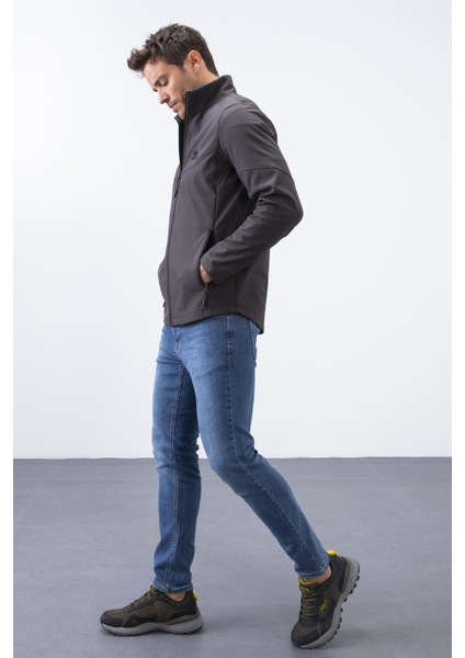 Antrasit Fermuarlı Dik Yaka Su ve Rüzgar Geçirmez Softshell Erkek Mont - 88050 fırsatları