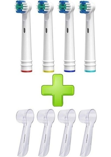 Oral B Diş Fırçasına Uyumlu 4lu Yedek Başlık ve 4 Adet Koruyucu Başlık Fırça ve 4 Kapak