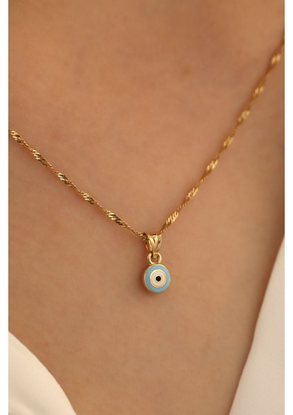 14 Ayar Altın Mineli Göz Singapur Zincir Kolye