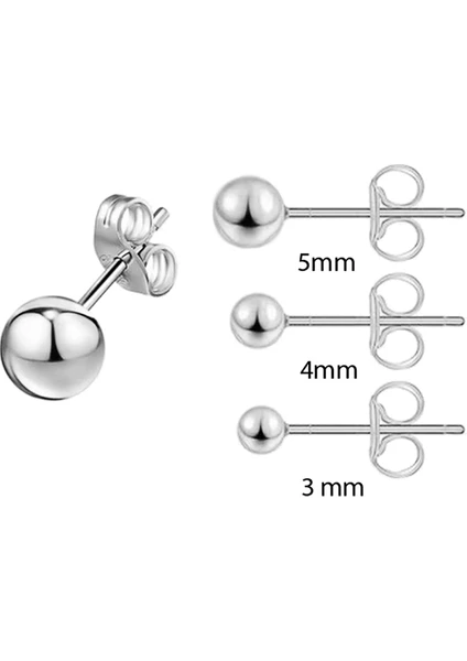 Yuvarlak Gri 3/4/5 Mm. Set Bayan Erkek Çelik Küpe EP12BY