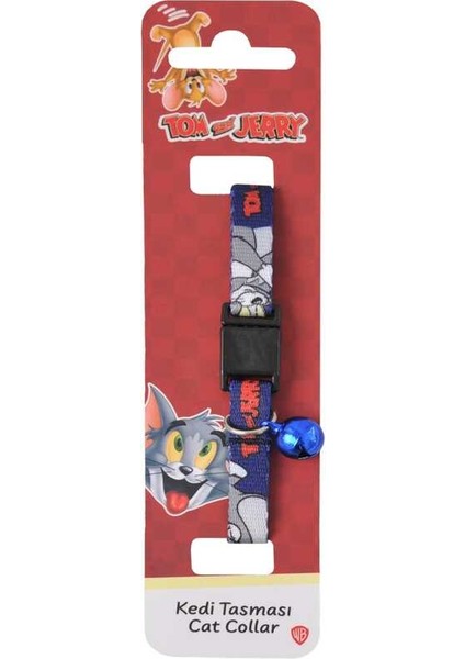 Tom & Jerry Lacivert Desenli Güvenlik Kilitli Ayarlanabilir Yumuşak Doku Kedi Boyun Tasması 22-30 cm
