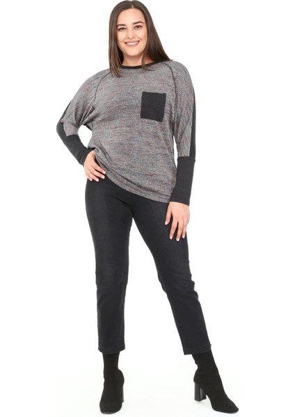 Büyük Beden Bisiklet Yaka Karyoka Dikişli Yarasa Kollu Antrasit Bluz fiyatları