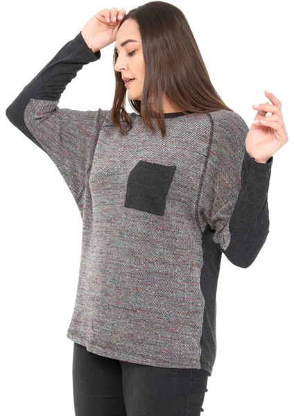 Büyük Beden Bisiklet Yaka Karyoka Dikişli Yarasa Kollu Antrasit Bluz fırsatları