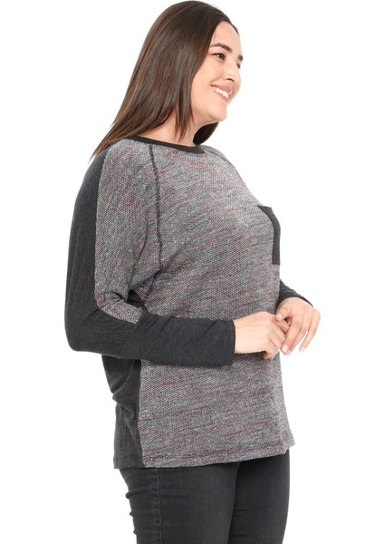 Büyük Beden Bisiklet Yaka Karyoka Dikişli Yarasa Kollu Antrasit Bluz indirimleri