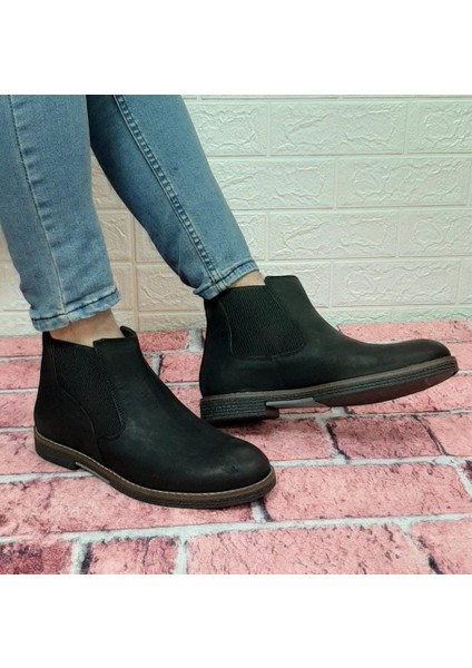 3502 Siyah Deri Bilekte Bağcıksız Lastikli Erkek Bot modelleri