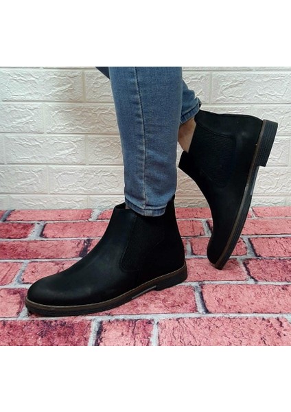 3502 Siyah Deri Bilekte Bağcıksız Lastikli Erkek Bot indirimleri