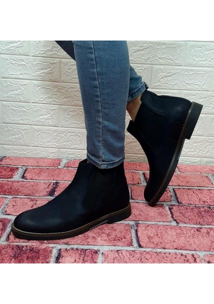 3502 Lacivert Deri Bilekte Bağcıksız Lastikli Erkek Bot fiyatları