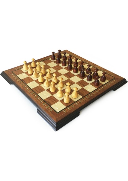 El Yapımı Ahşap Kızıl Dama Takımı 48 cm KAHVE-50MM