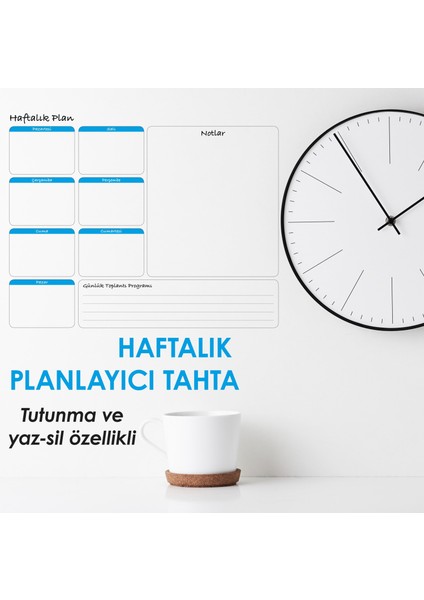 Haftalık Planlayıcı 72X60CM Kağıt Tahta  Doldurulabilir Silgili Beyaz Tahta Kalemi