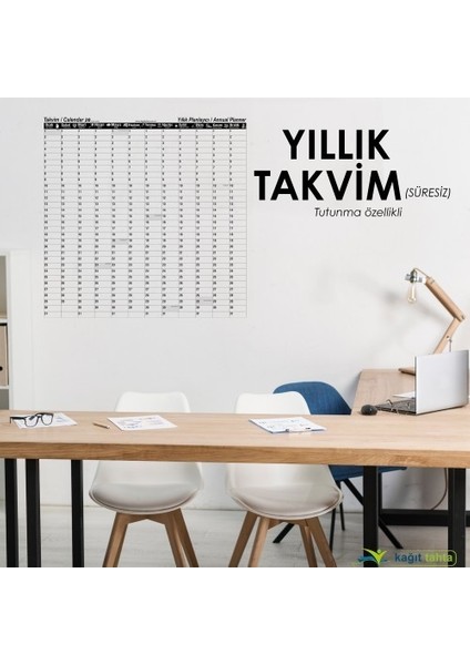 Yıllık Planlayıcı Takvim Çizelgesi Kağıt Tahta Doldurulabilir Silgili Beyaz Tahta Kalemi