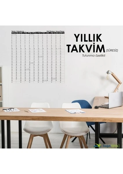 Yıllık Planlayıcı Takvim Çizelgesi 100X100CM Kağıt Tahta  Doldurulabilir Silgili Beyaz