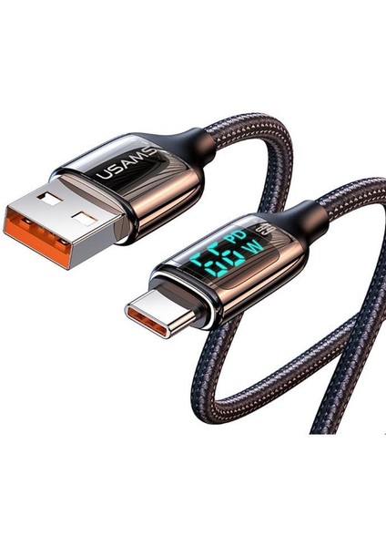 Usams US-SJ544 Dijital Göstergeli,çipli,örgülü,1.2m Pd 66W USB To Type-C Hızlı Şarj ve Data Kablosu