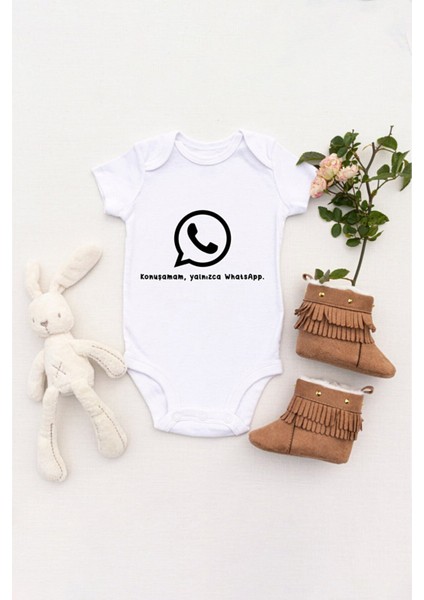 Unisex Bebek Konuşamam Yalnızca Whatsapp Baskılı Body Zıbın
