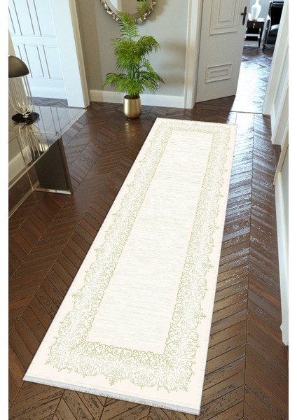 Yolluk Ekru Kaymaz Kesme Yıkanabilir Ince Dijital Baskı Koridor Halısı