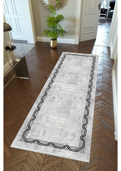 Yolluk Gri Kaymaz Kesme Yıkanabilir Ince Dijital Baskı Koridor Halısı