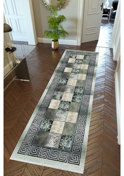 Yolluk Gri Yeşil Krem Kaymaz Kesme Yıkanabilir Ince Dijital Baskı Koridor Halısı