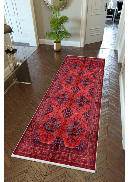 Yolluk Otantik Bordo Kaymaz Kesme Yıkanabilir Ince Dijital Baskı Koridor Halısı